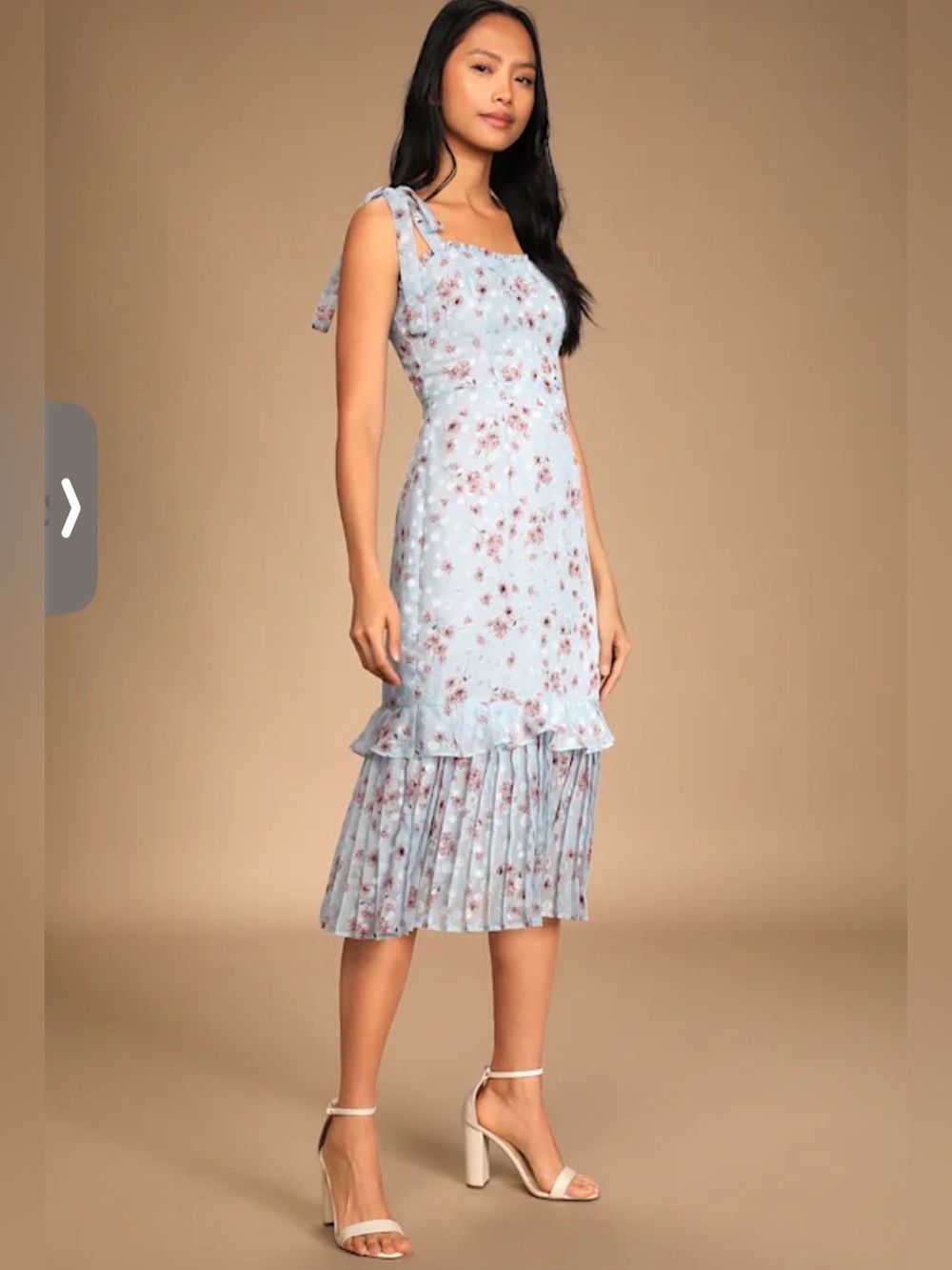 Lulus Terrace blues Light Blue Floral Tie-Shoulder Midi Dress